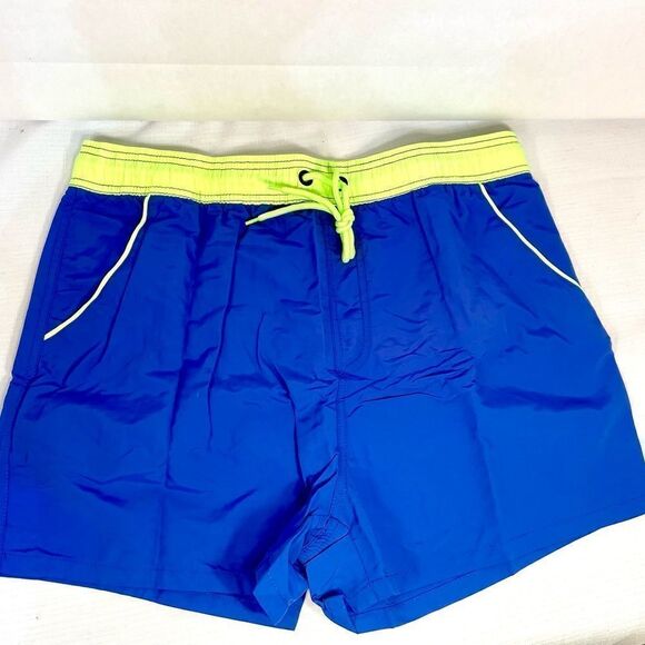 BLUE WITH LIME GREEN MENS BATHING TRUNKS LINED WITH POCKETS SIXE 2XL - Picture 1 of 4
